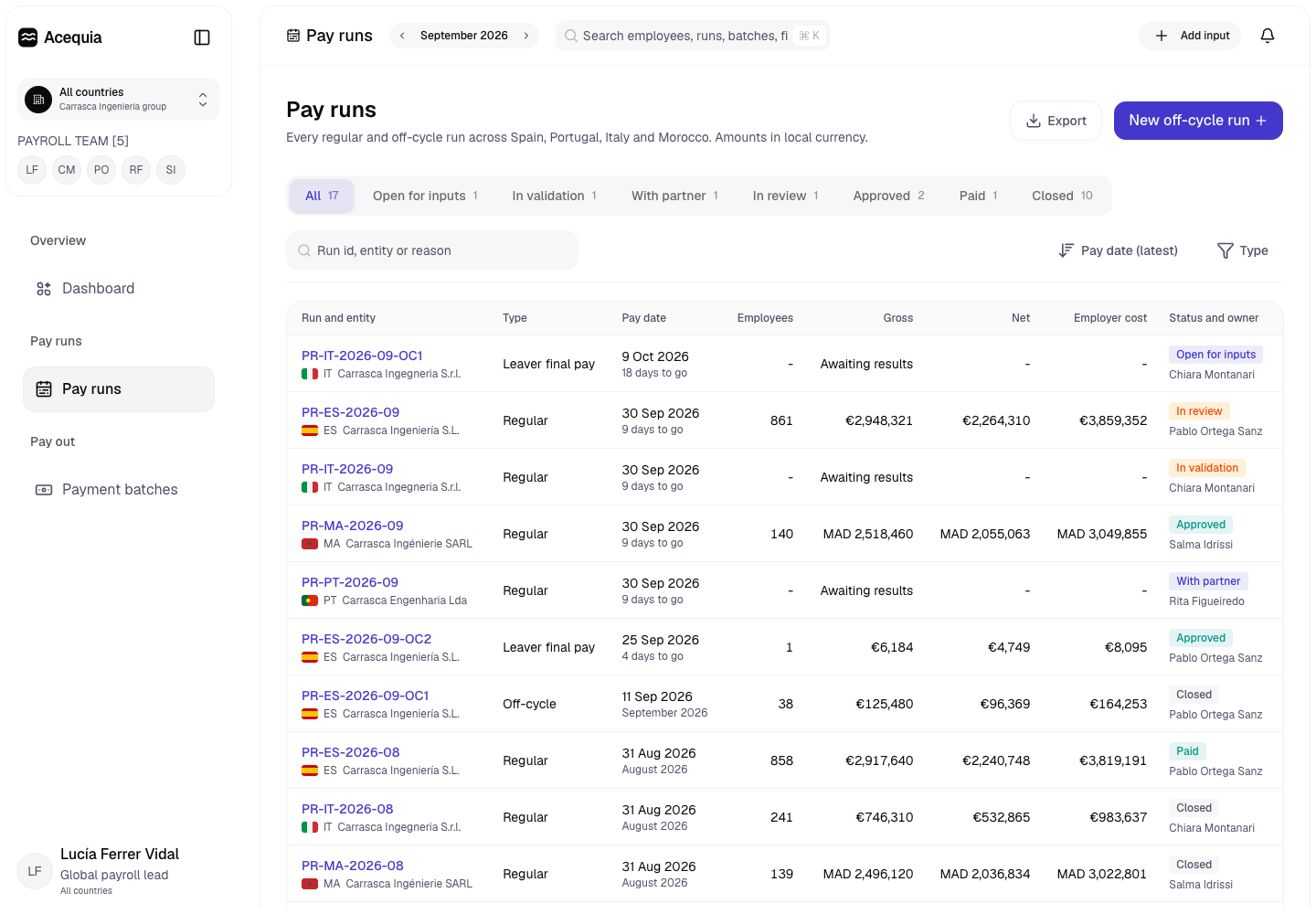 Acequia - Multi-country Payroll Console Over Four Local Engines screenshot 2