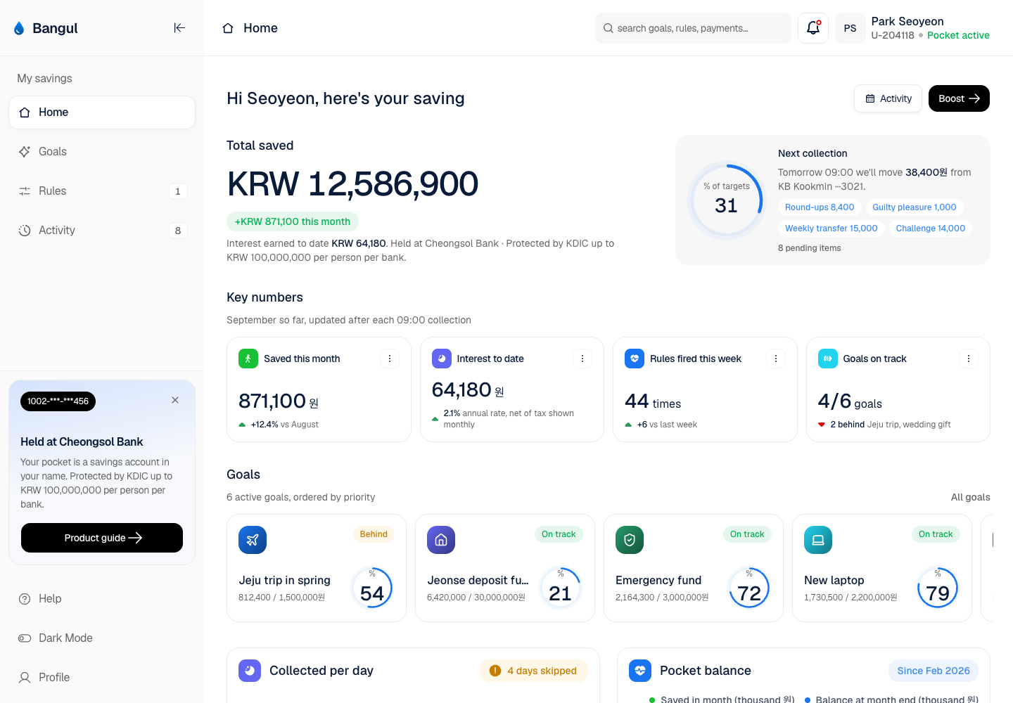 Bangul - Savings Goals and Round-Ups App with Bank-Held Savings