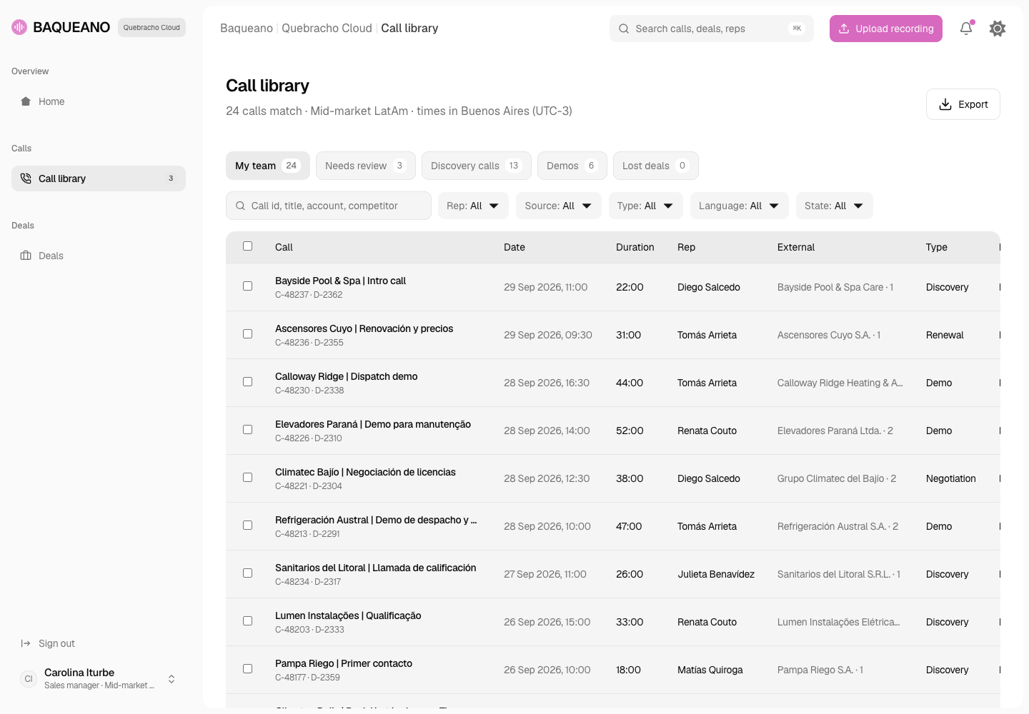 Baqueano - Sales Call Analyser with Consent Rules Built In screenshot 2
