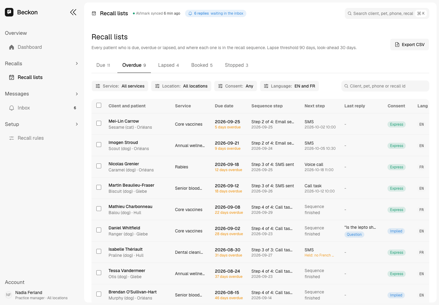 Beckon - Bilingual Recall and Rebooking Engine for Vet Clinics and Dental Practices screenshot 2