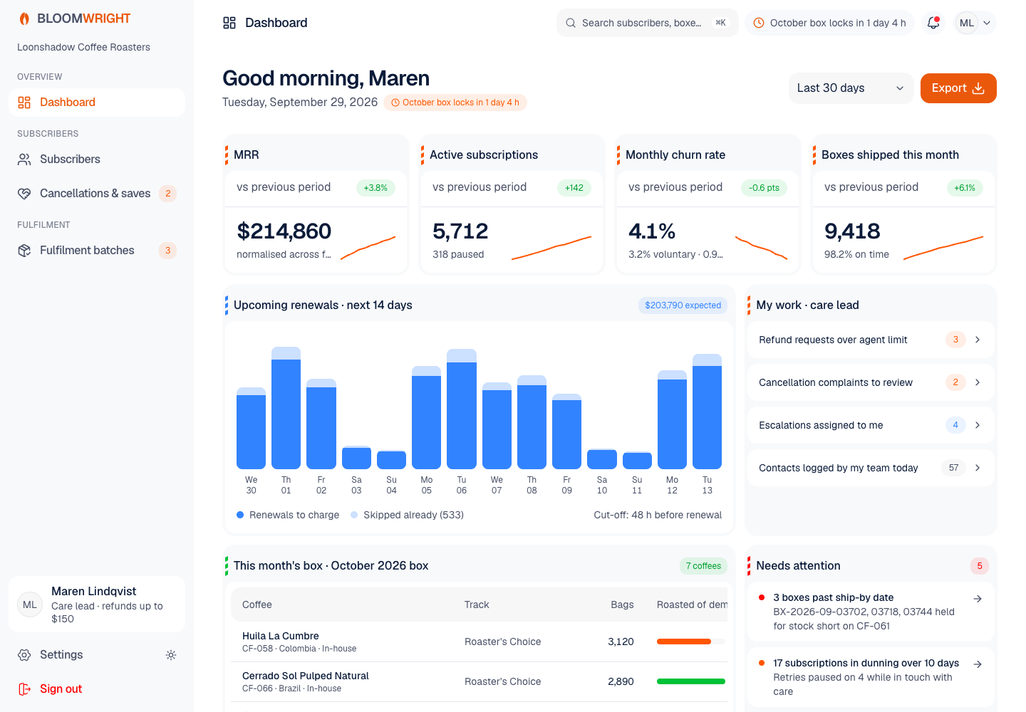 Bloomwright - Coffee Subscription Platform with Honest Cancellation