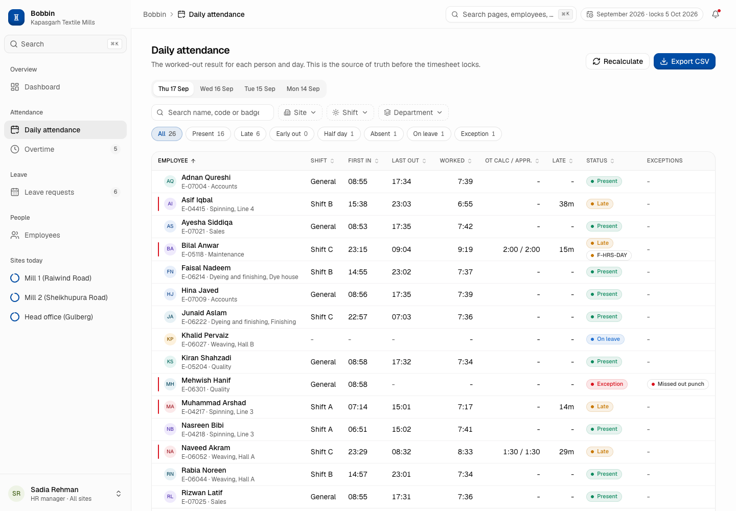 Bobbin - Biometric-Free Leave and Time Attendance for a Textile Mill screenshot 2