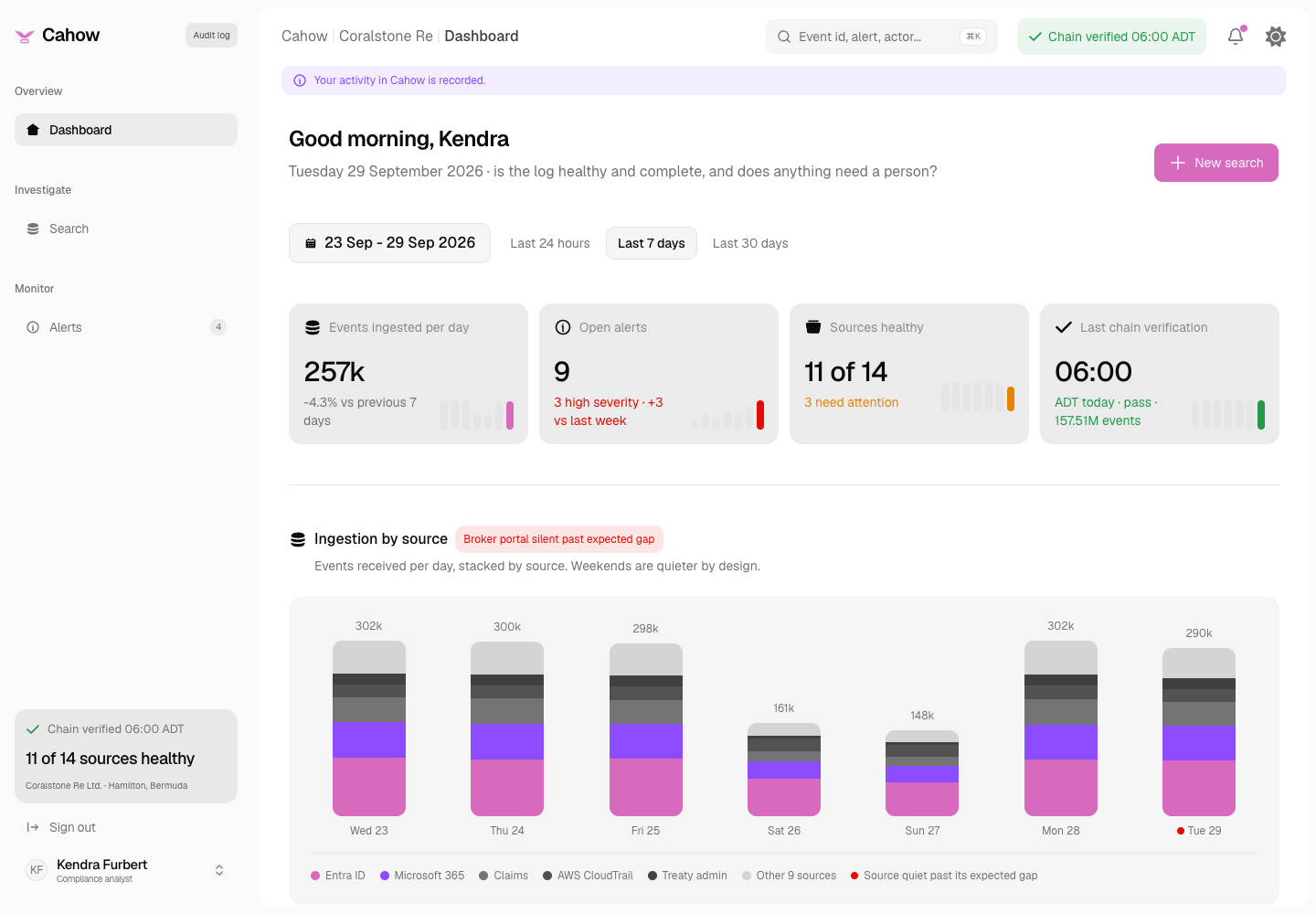 Cahow - Tamper-Evident Audit Log and Viewer for a Bermuda Reinsurer