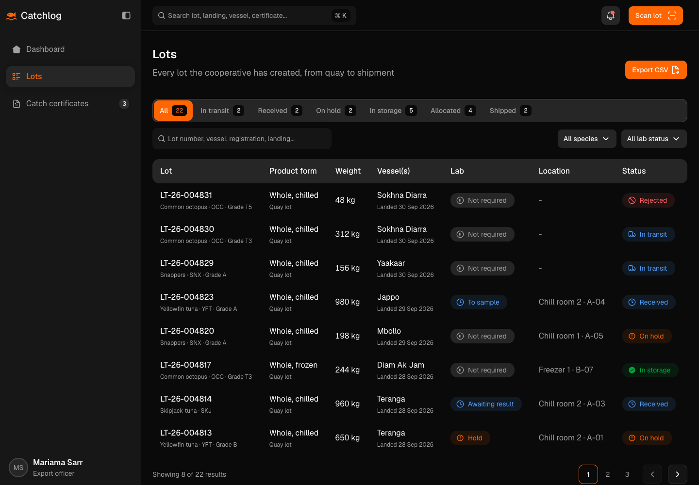 Catchlog - Catch Traceability Platform from Boat to EU Buyer screenshot 2