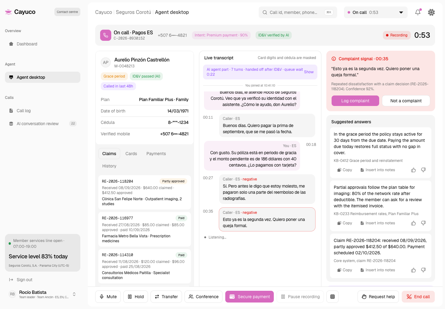 Cayuco - Voice AI Contact Centre for Health Insurance Member Services screenshot 2