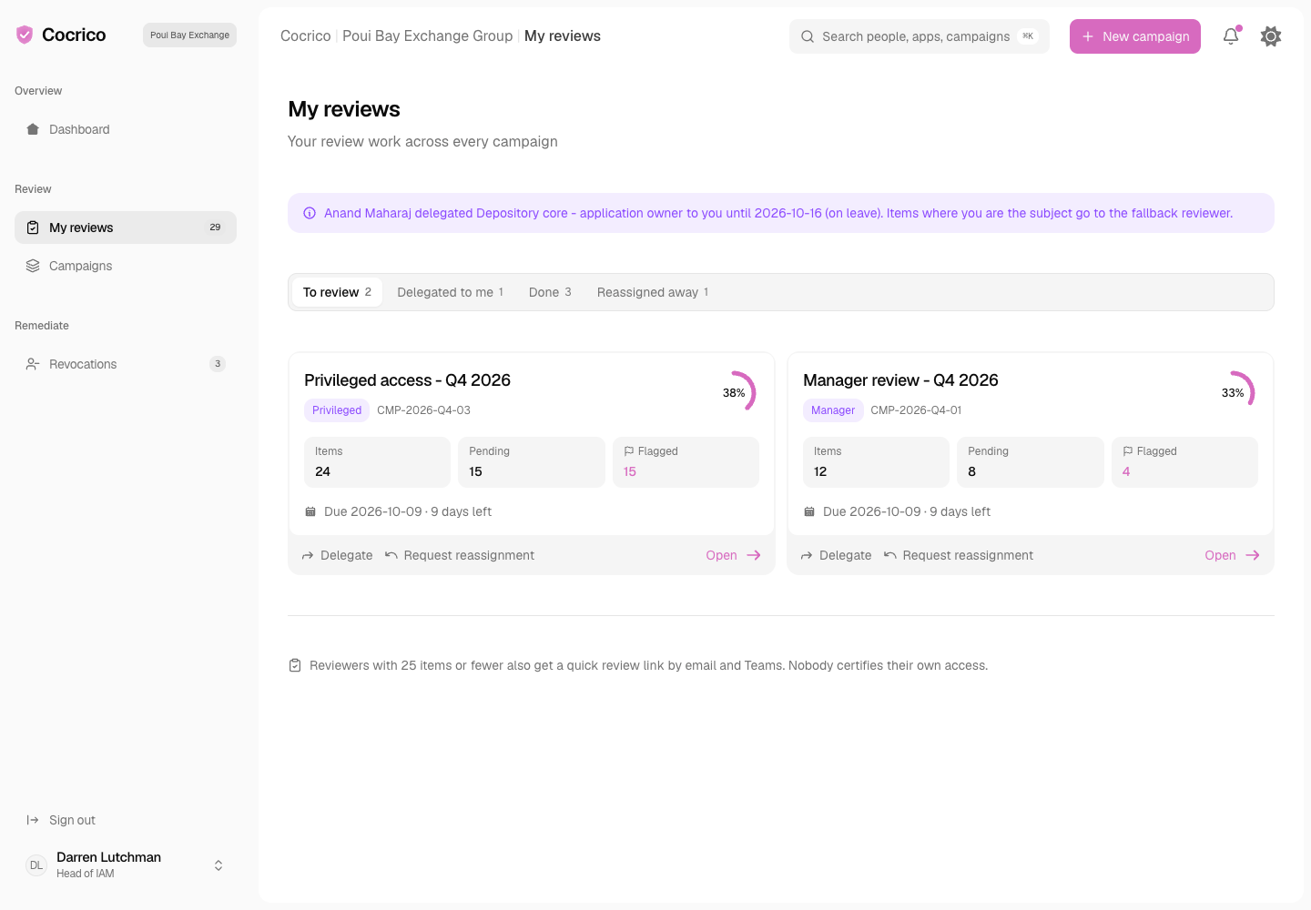 Cocrico - User Access Review and Certification Platform for a Securities Exchange screenshot 2