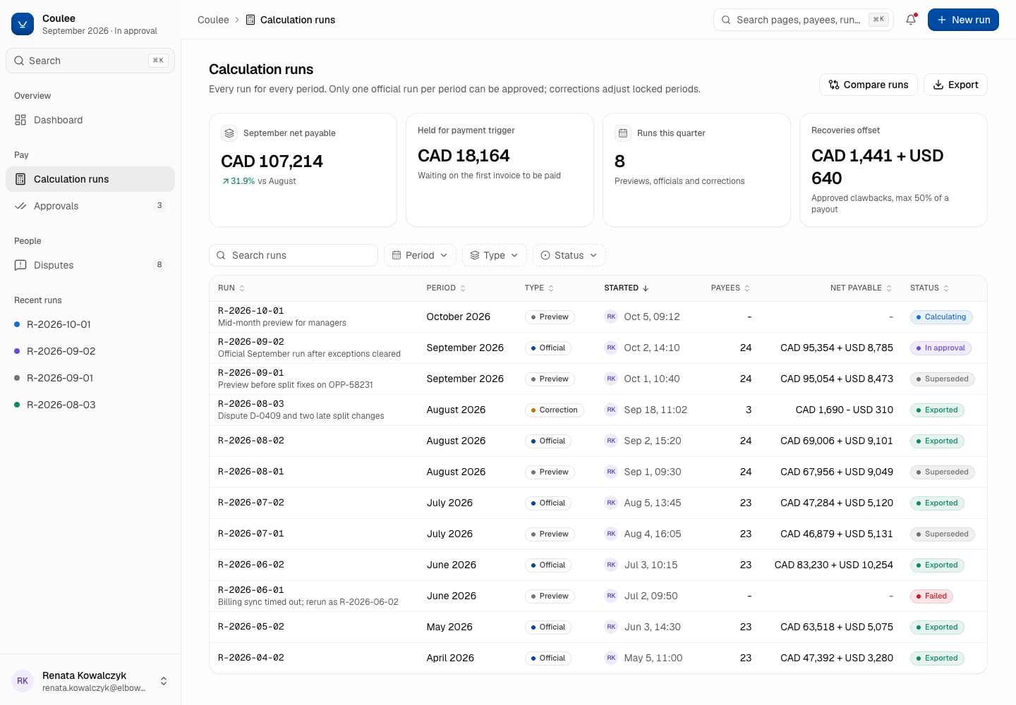 Coulee - Commission Calculator with a Traceable Number on Every Payout Line screenshot 2