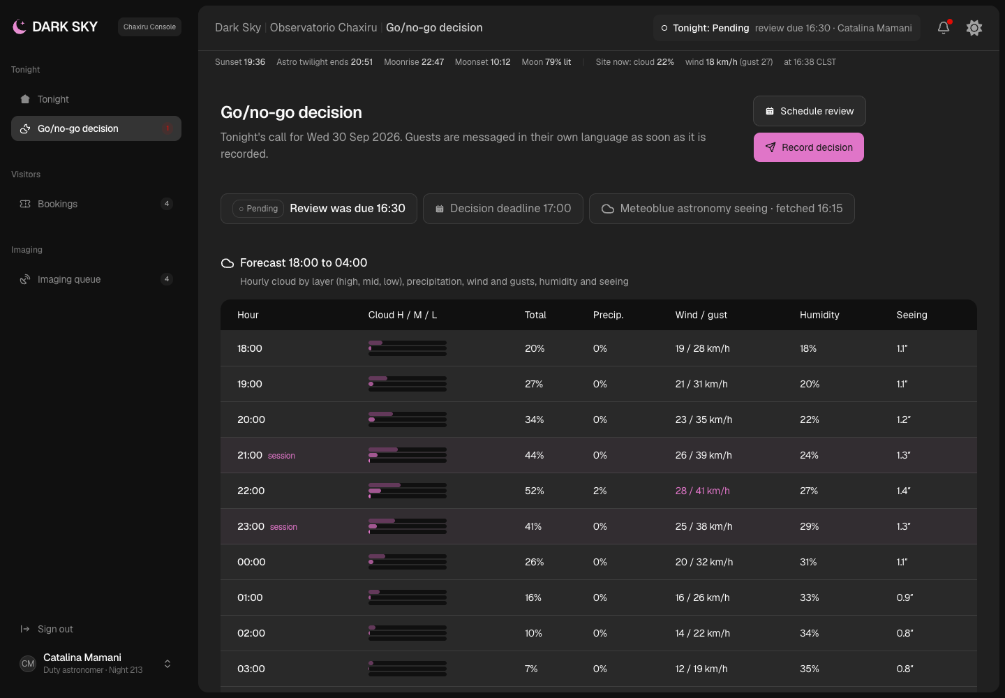 Dark Sky - Observatory Booking and Night Operations Platform with a Red-Light Console screenshot 2
