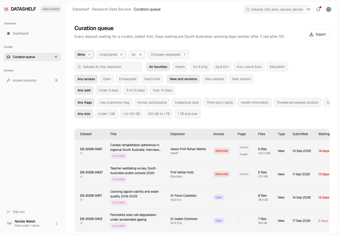 Datashelf - Research Data Repository with FAIR Curation and Controlled Access screenshot 2