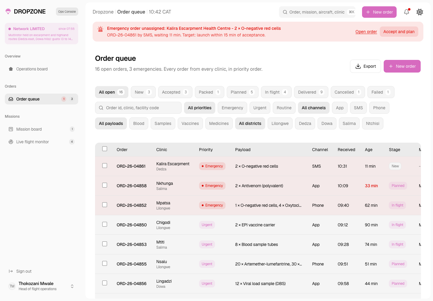 Dropzone - Operations Console for a Medical Drone Delivery Network screenshot 2