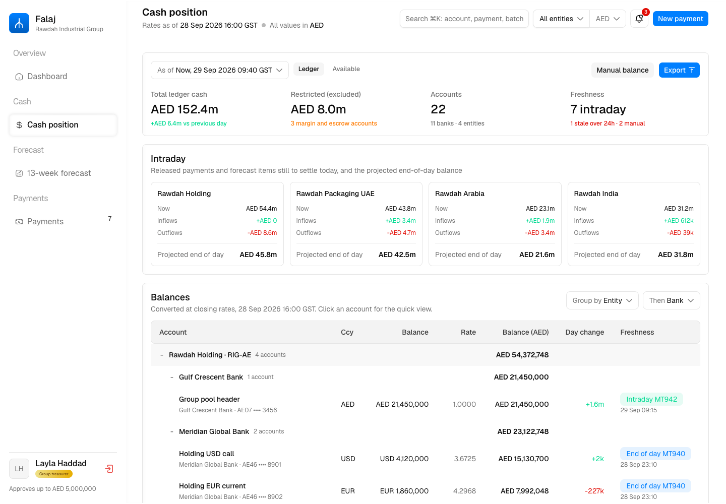 Falaj - Multi-Bank Treasury and Cash Management Platform with Dual Authorisation screenshot 2