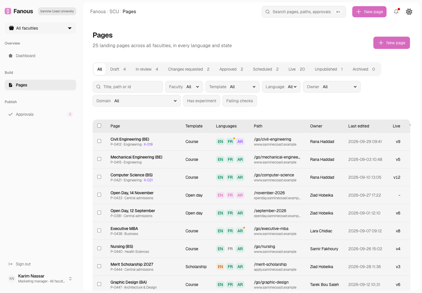 Fanous - Brand-Locked Trilingual Landing Page Builder with Approvals screenshot 2