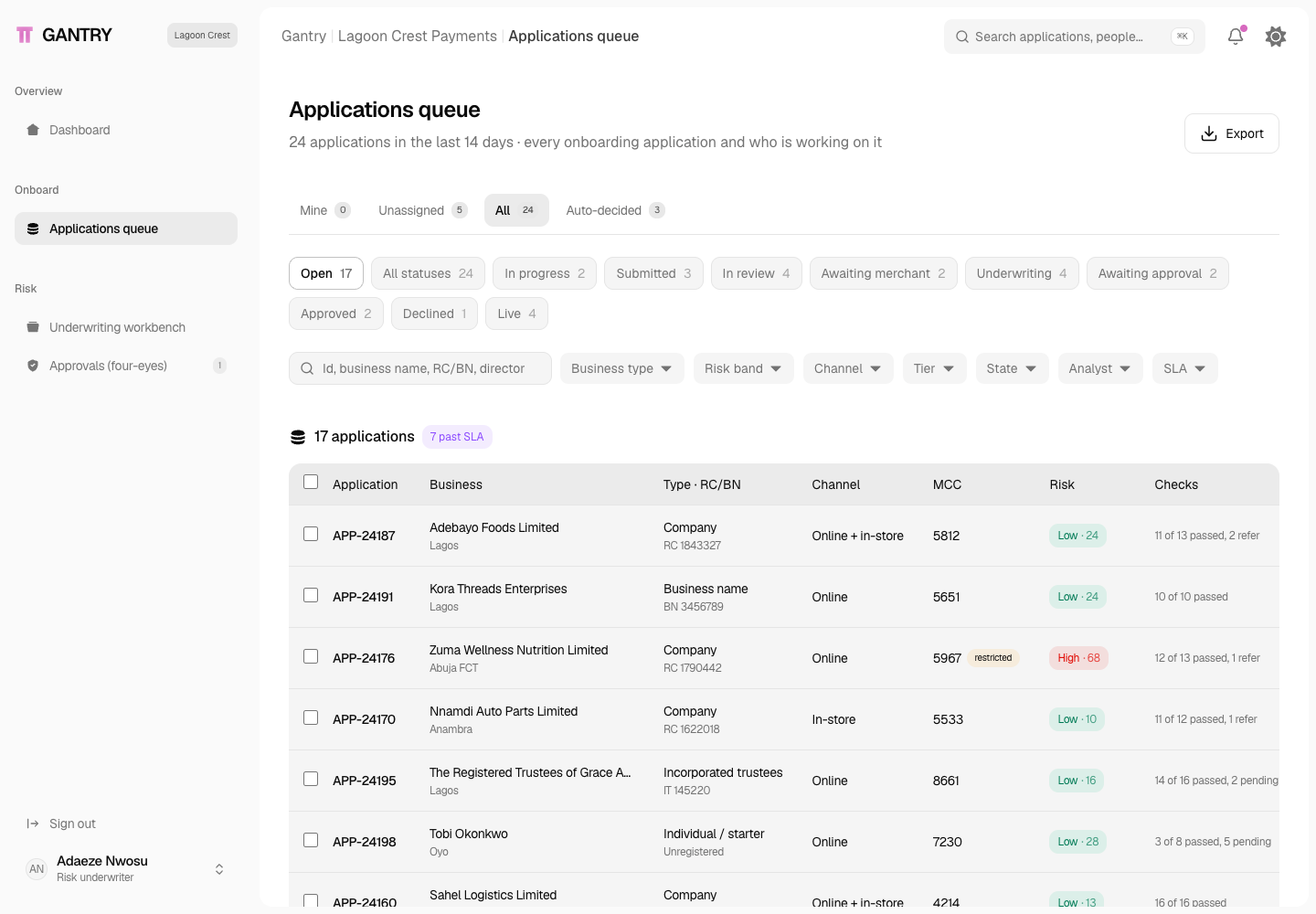 Gantry - Merchant Onboarding and KYB Platform with Four-Eyes Underwriting screenshot 2