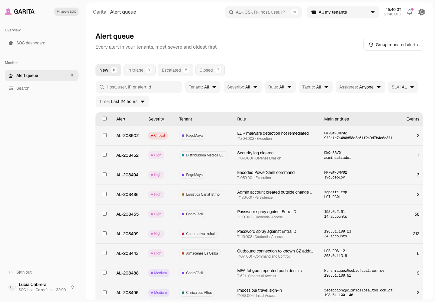 Garita - Multi-Tenant Log Search and Detection Platform for an MSP SOC screenshot 2