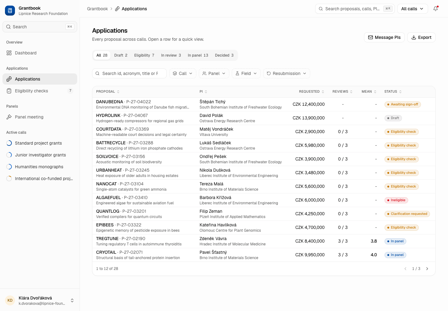 Grantbook - Pre-Award Grant Platform from Call to Funding Line screenshot 2