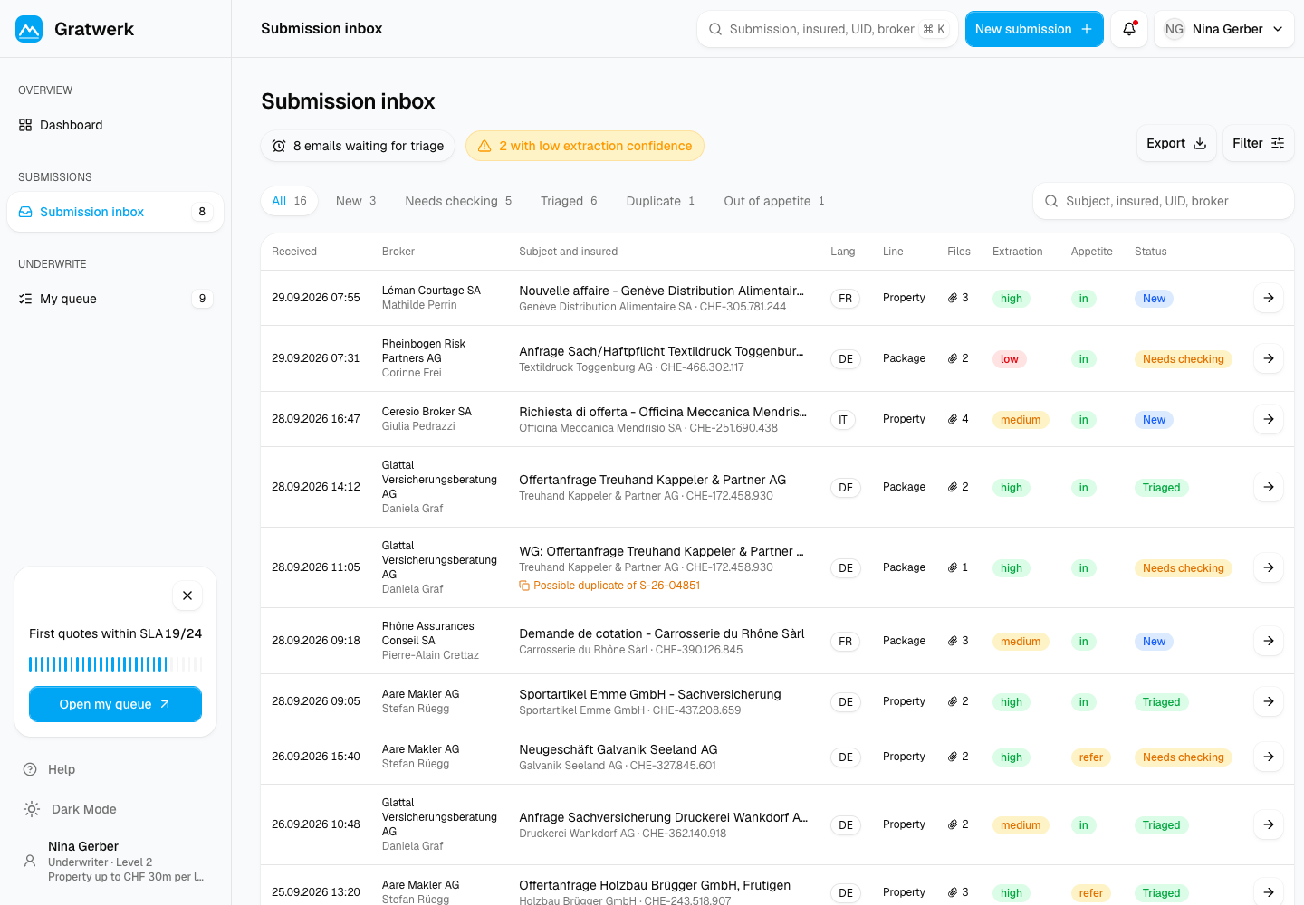 Gratwerk - Commercial Underwriting Workbench from Broker Submission to Quote screenshot 2