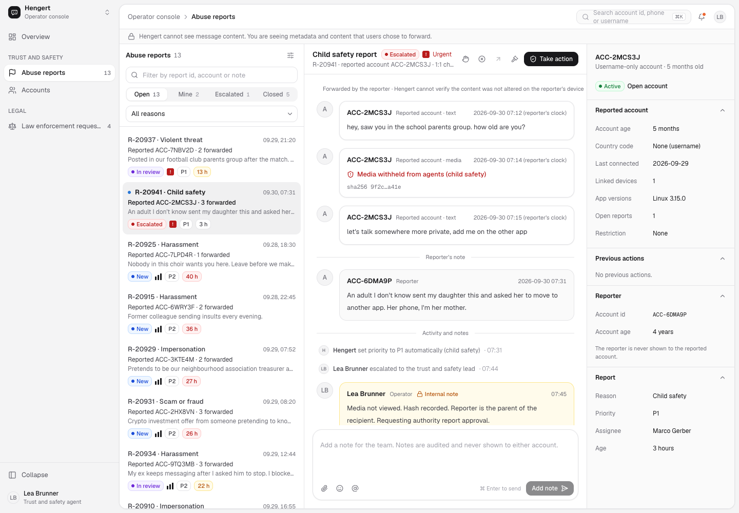 Hengert - Trust and Safety Console for an End-to-End Encrypted Messenger screenshot 2