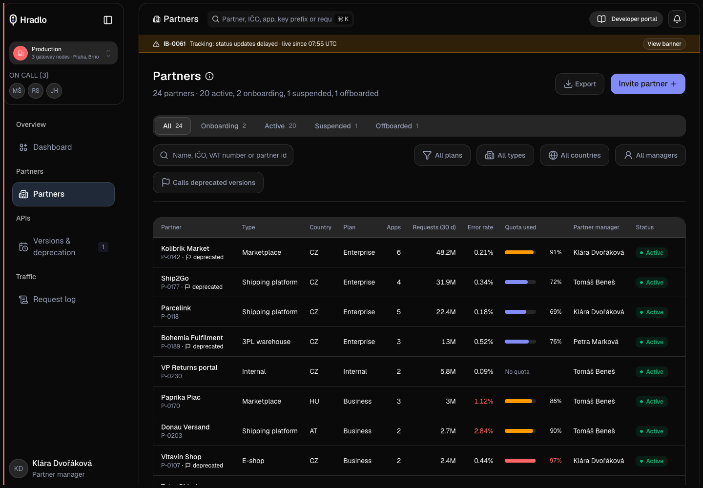 Hradlo - Partner API Gateway Console for a Central European Parcel Carrier screenshot 2