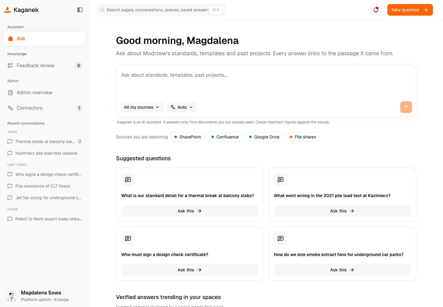 Kaganek - RAG Knowledge Assistant with Citations and Permissions Intact