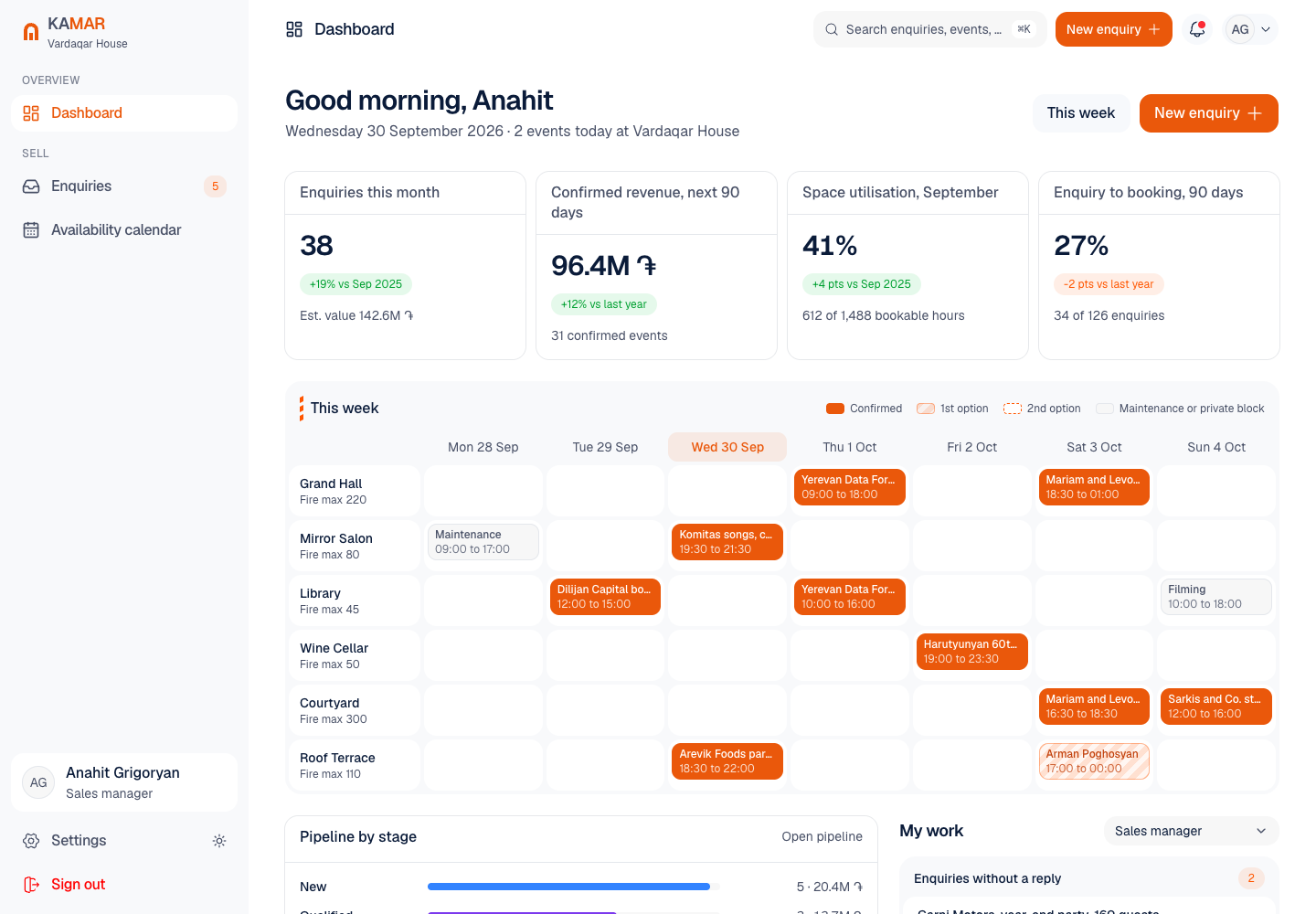 Kamar - Venue Management System for a Historic Events Mansion