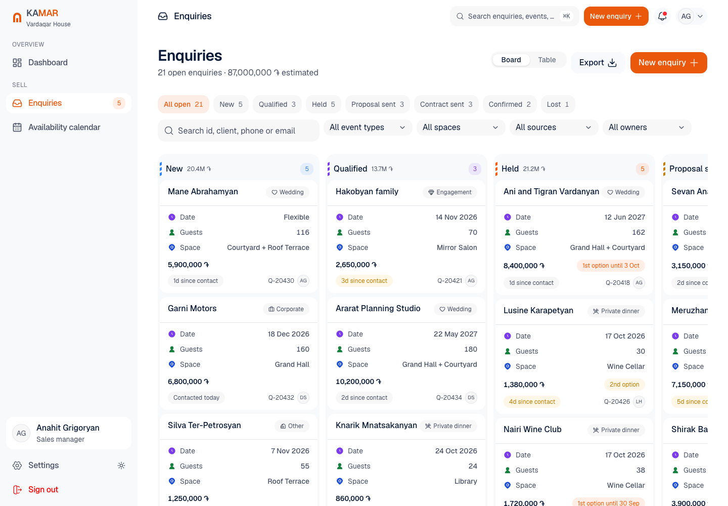 Kamar - Venue Management System for a Historic Events Mansion screenshot 2