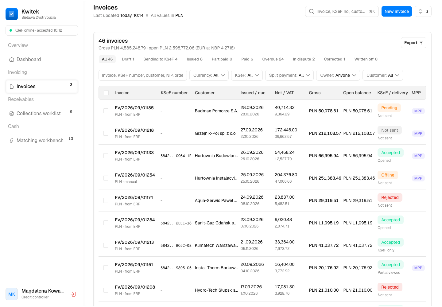 Kwitek - KSeF Invoicing, Collections and Cash Matching Platform screenshot 2