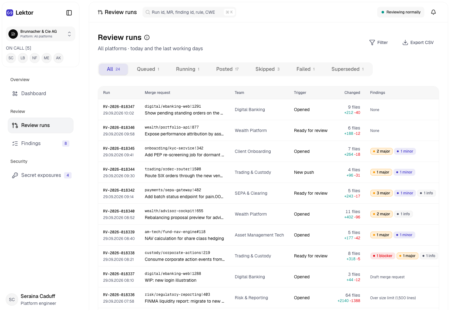 Lektor - AI Code Review Agent That Comments but Never Merges, Hosted Inside a Private Bank screenshot 2