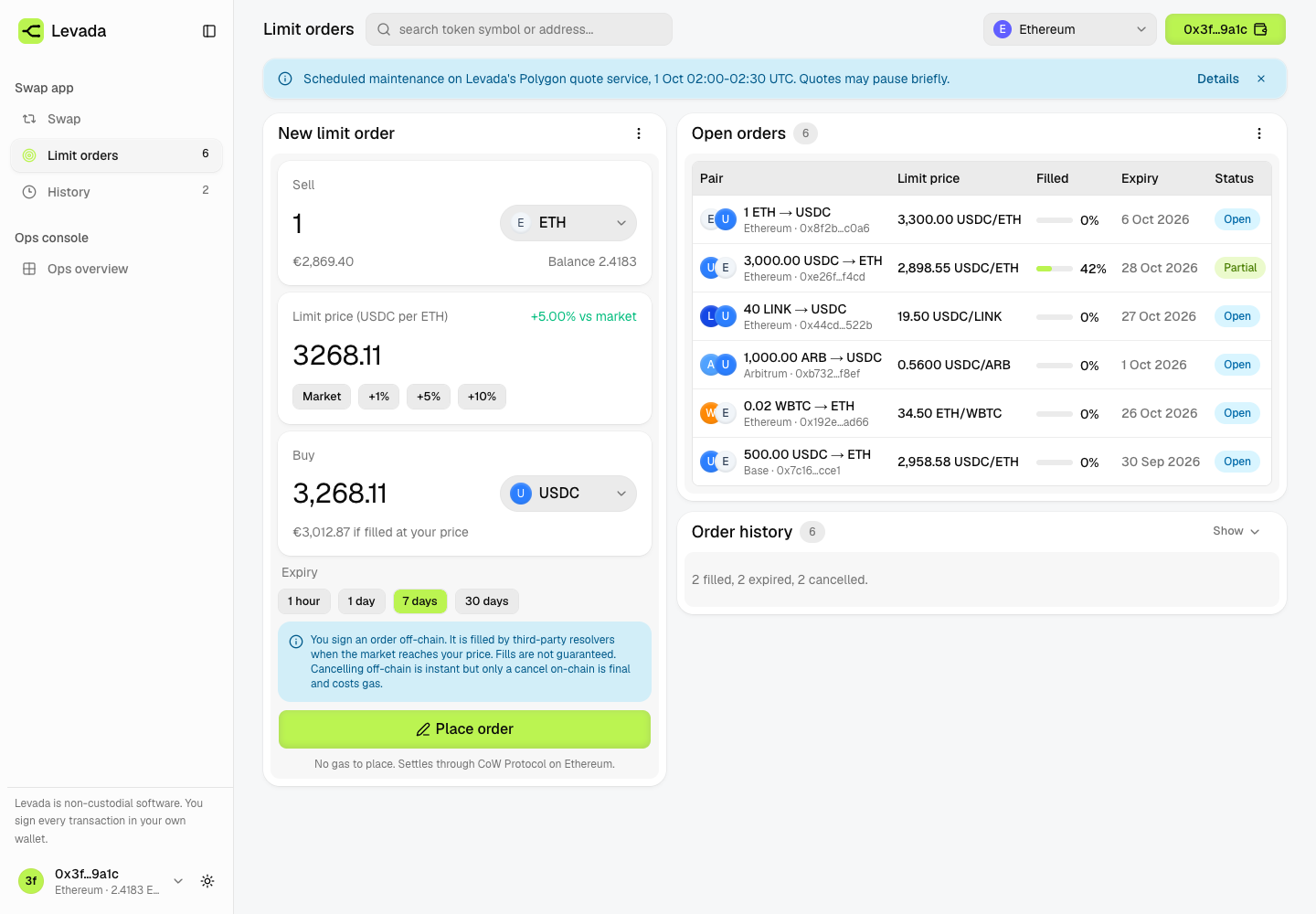 Levada - Non-Custodial DEX Aggregator with Split Routing and an Ops Console screenshot 2