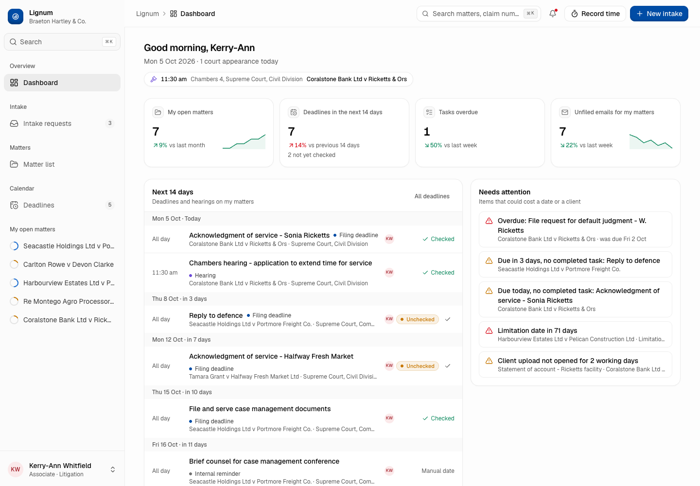 Lignum - Matter Management Platform with Rule-Based Court Deadlines