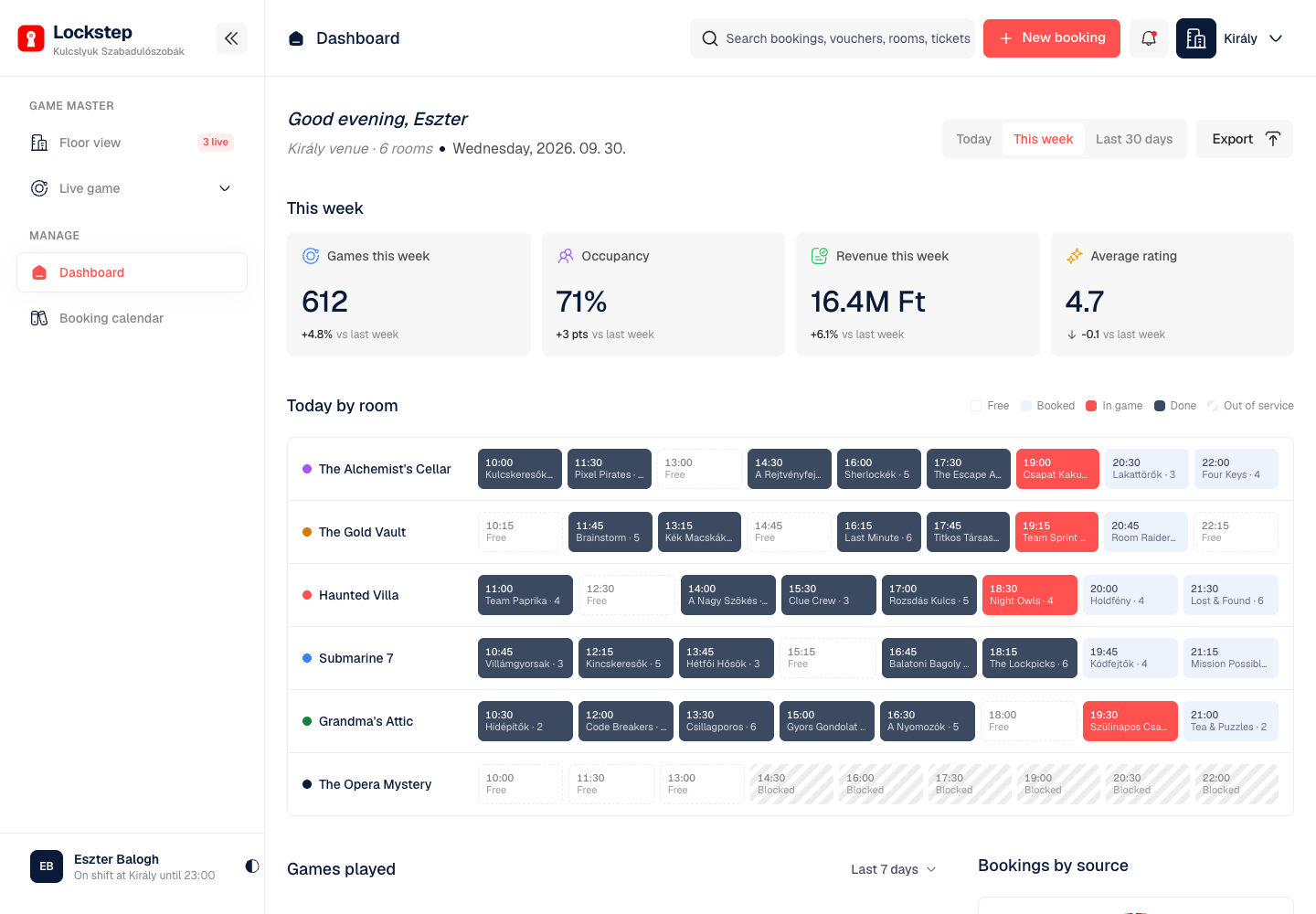 Lockstep - Escape Room Operations Platform with Safety Status on Every Screen