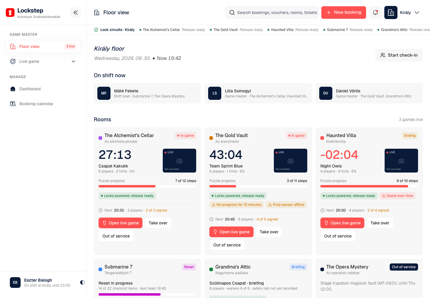 Lockstep - Escape Room Operations Platform with Safety Status on Every Screen screenshot 2