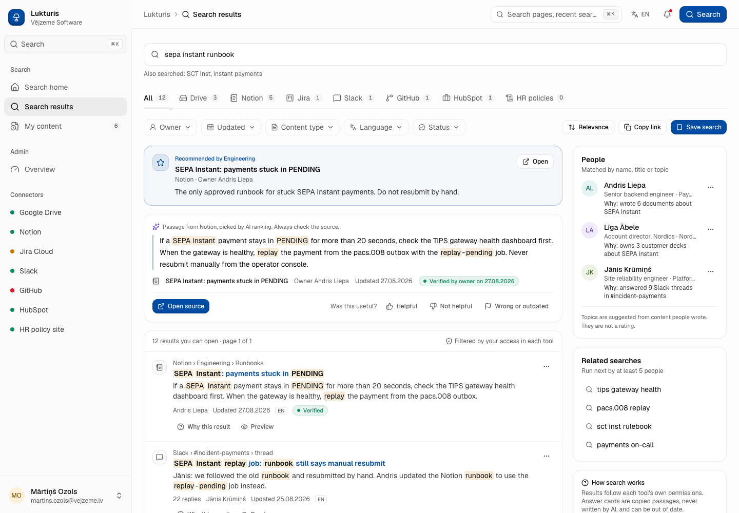 Lukturis - Permission-Aware Enterprise Search Across Seven Internal Tools screenshot 2
