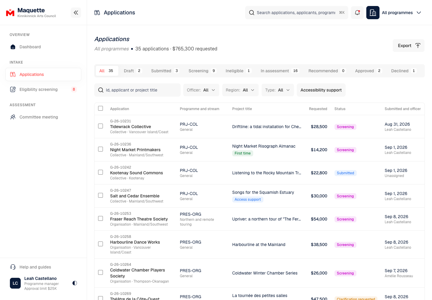 Maquette - Grants Management Platform for Peer-Assessed Arts Funding screenshot 2