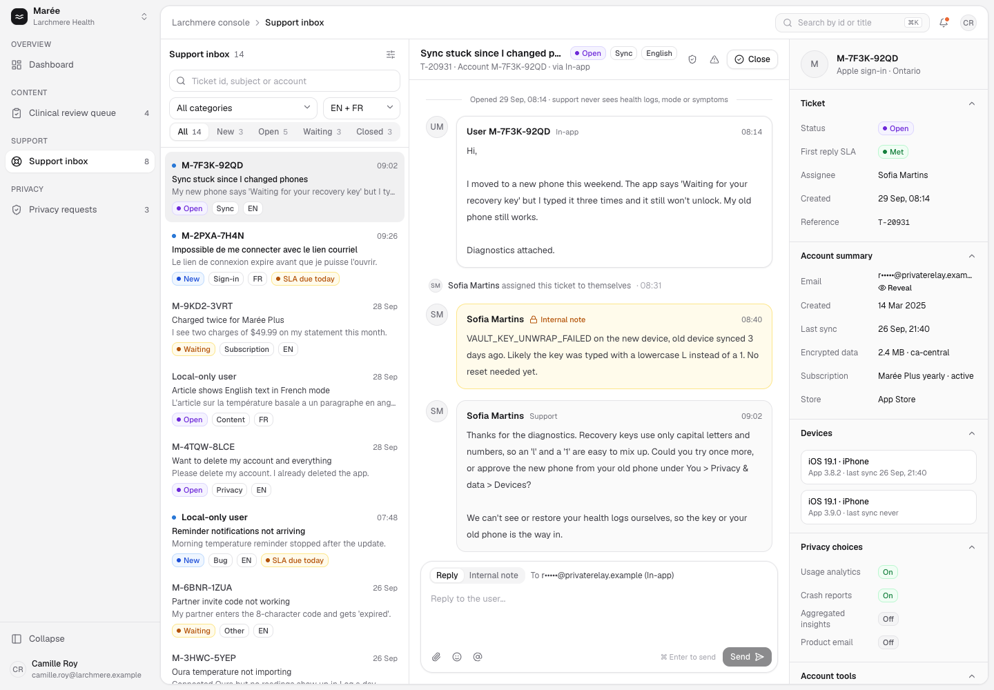 Marée - Private, Bilingual Women's Health App and Staff Console screenshot 2