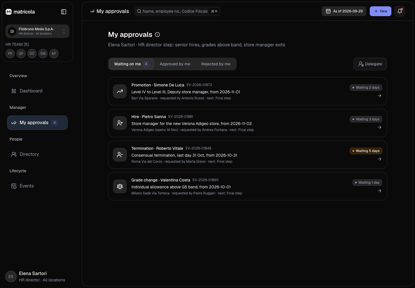 Matricola - Core HR System of Record with Effective-Dated History and Approvals screenshot 2