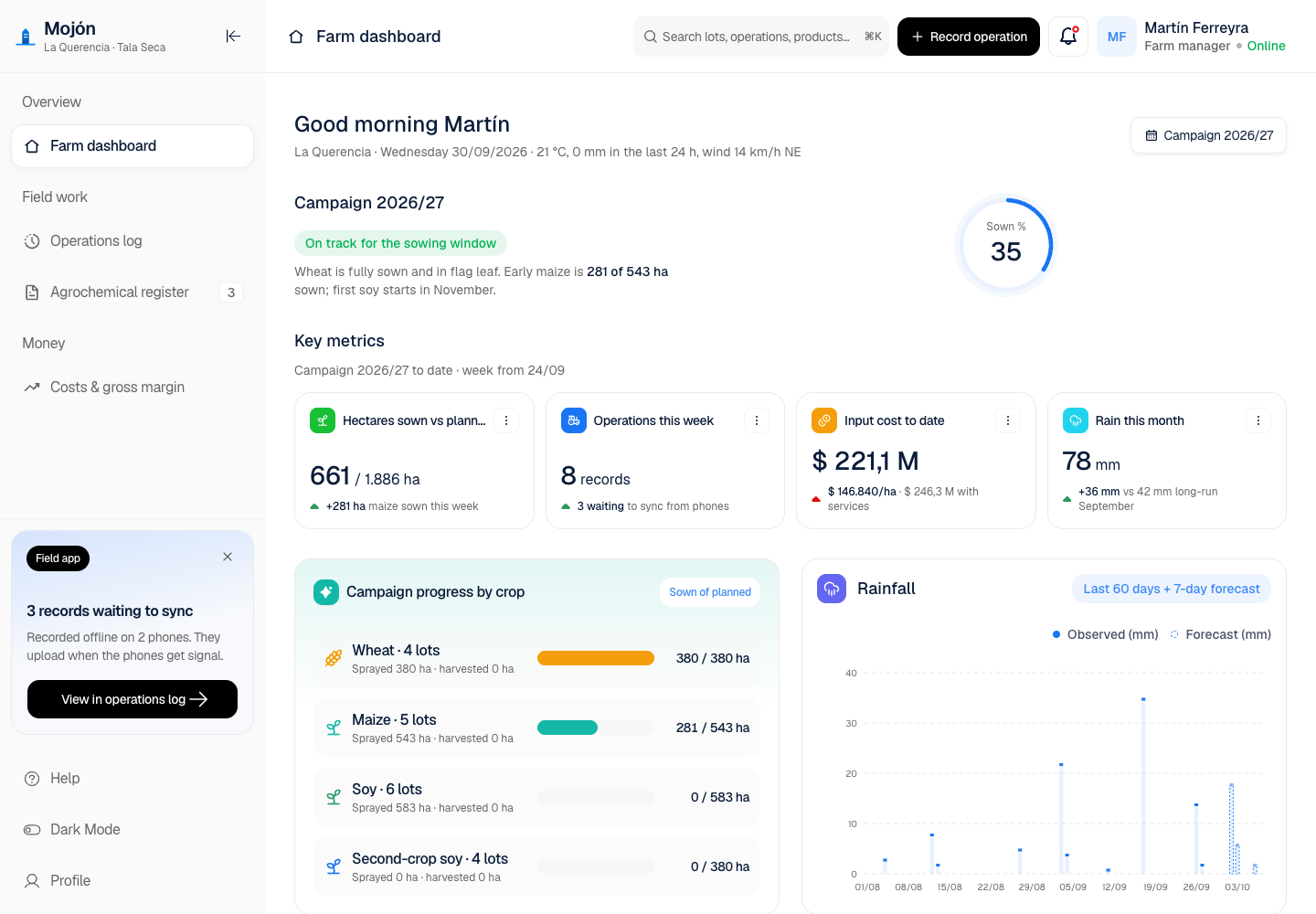 Mojón - Farm Management with Offline Field Records and a Cooperative Console