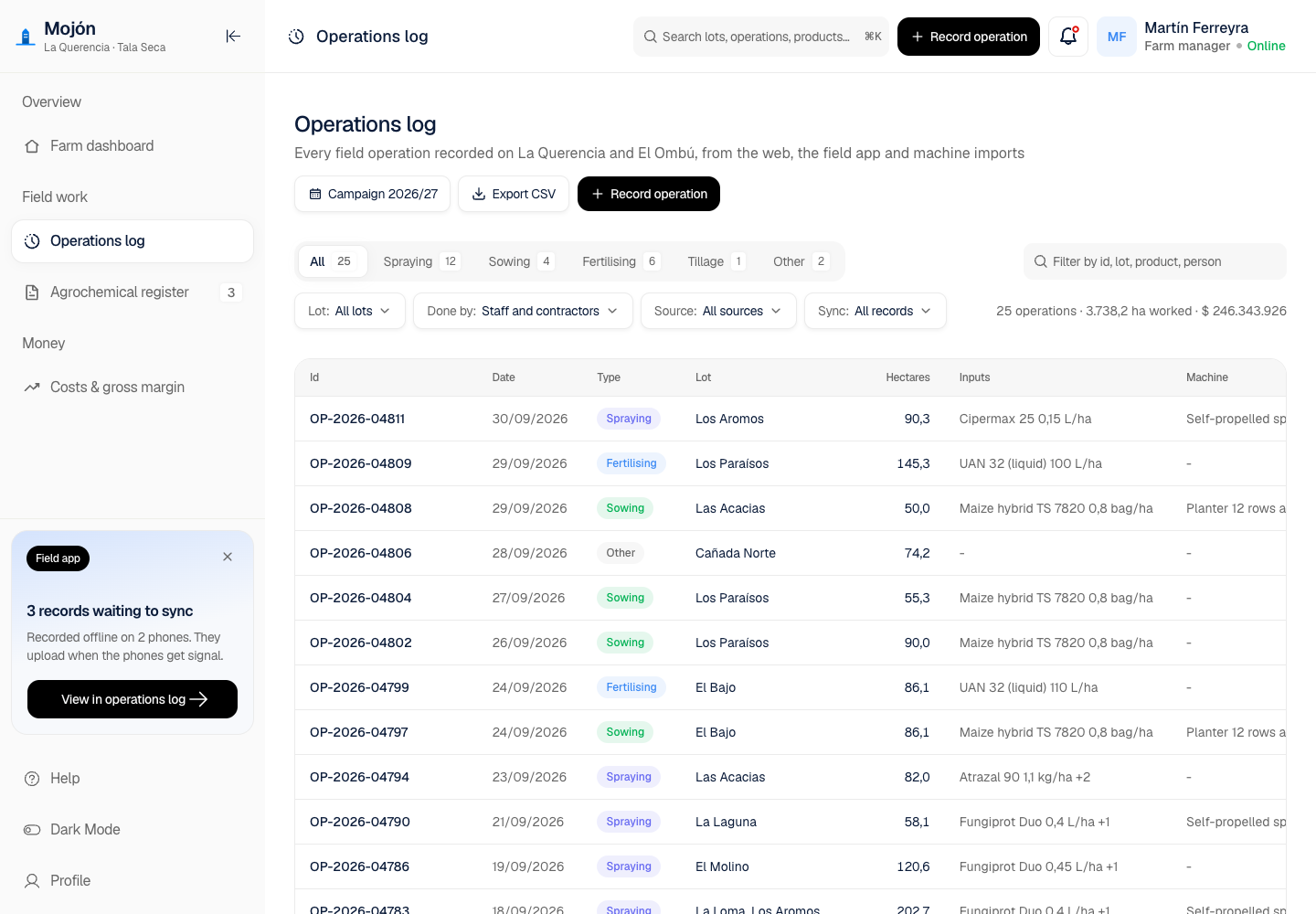 Mojón - Farm Management with Offline Field Records and a Cooperative Console screenshot 2