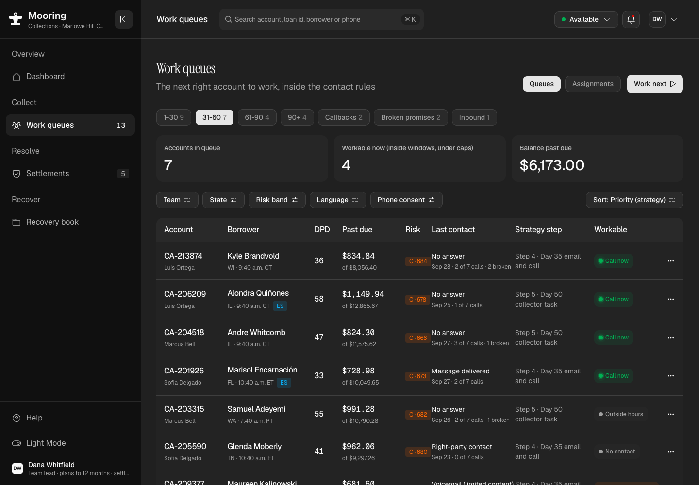 Mooring - Collections and Recovery Platform with Built-In Contact Guardrails screenshot 2