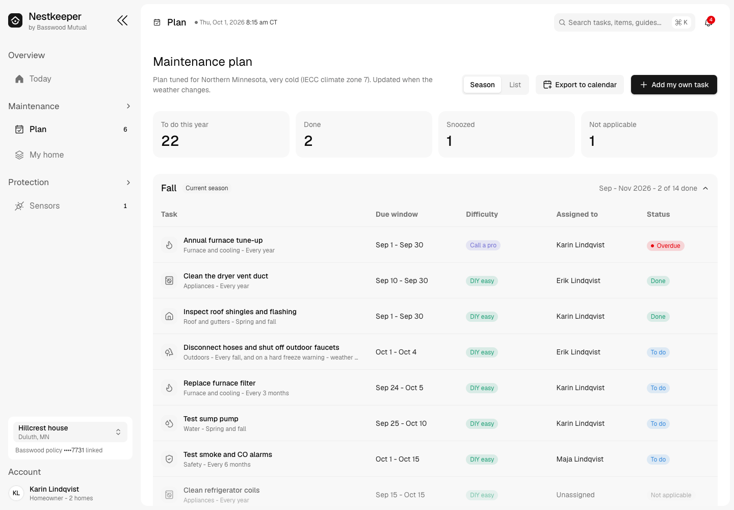Nestkeeper - Home Maintenance Planner with Weather-Triggered Tasks and Leak Sensors screenshot 2