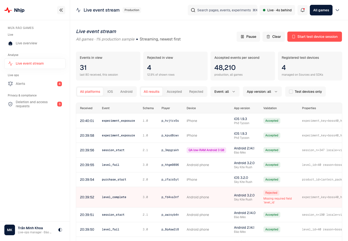 Nhịp - Real-Time Game Analytics Platform with Consent Built In screenshot 2