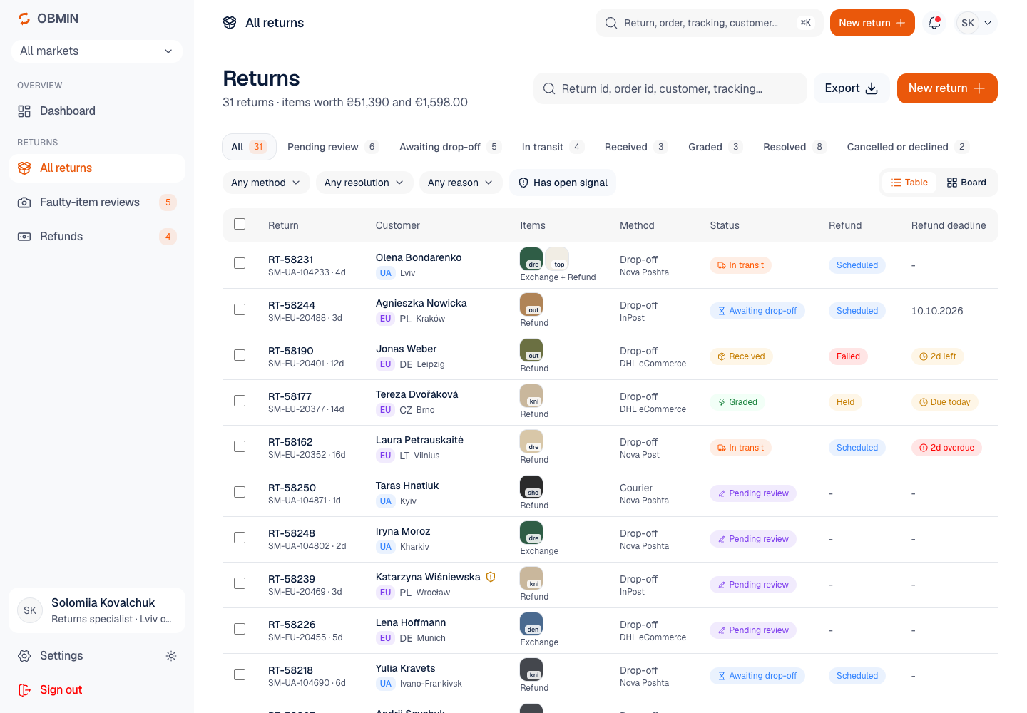 Obmin - Returns, Exchanges and Refunds Portal for a Fashion Retailer Selling in Ukraine and the EU screenshot 2
