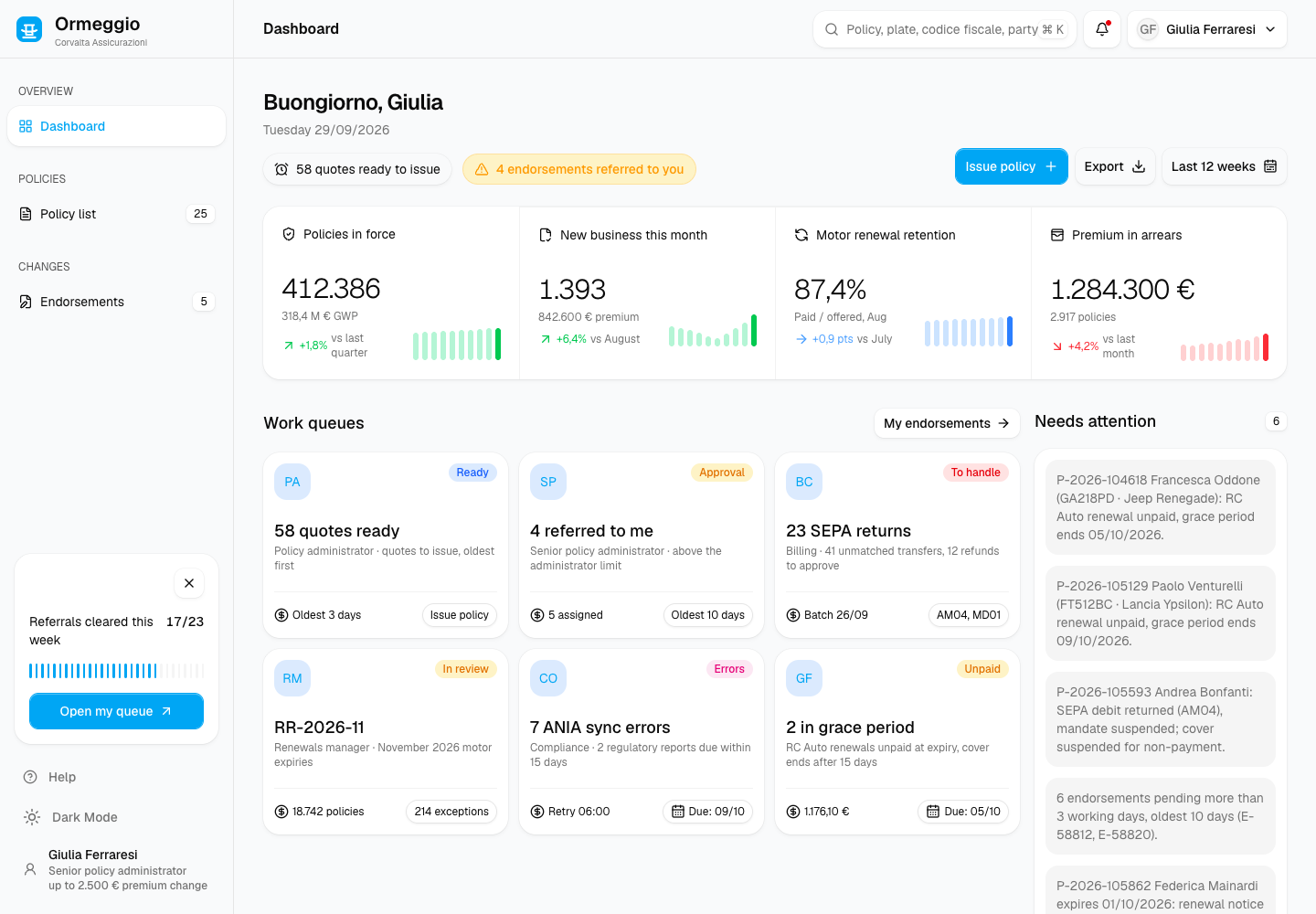 Ormeggio - Policy Administration for Italian Motor and Home Insurance