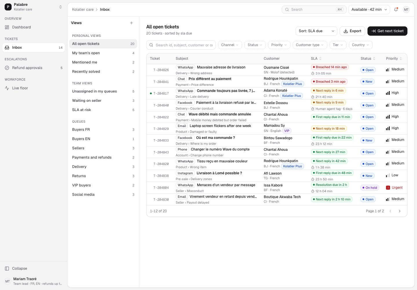 Palabre - Omnichannel Helpdesk for a West African Marketplace screenshot 2