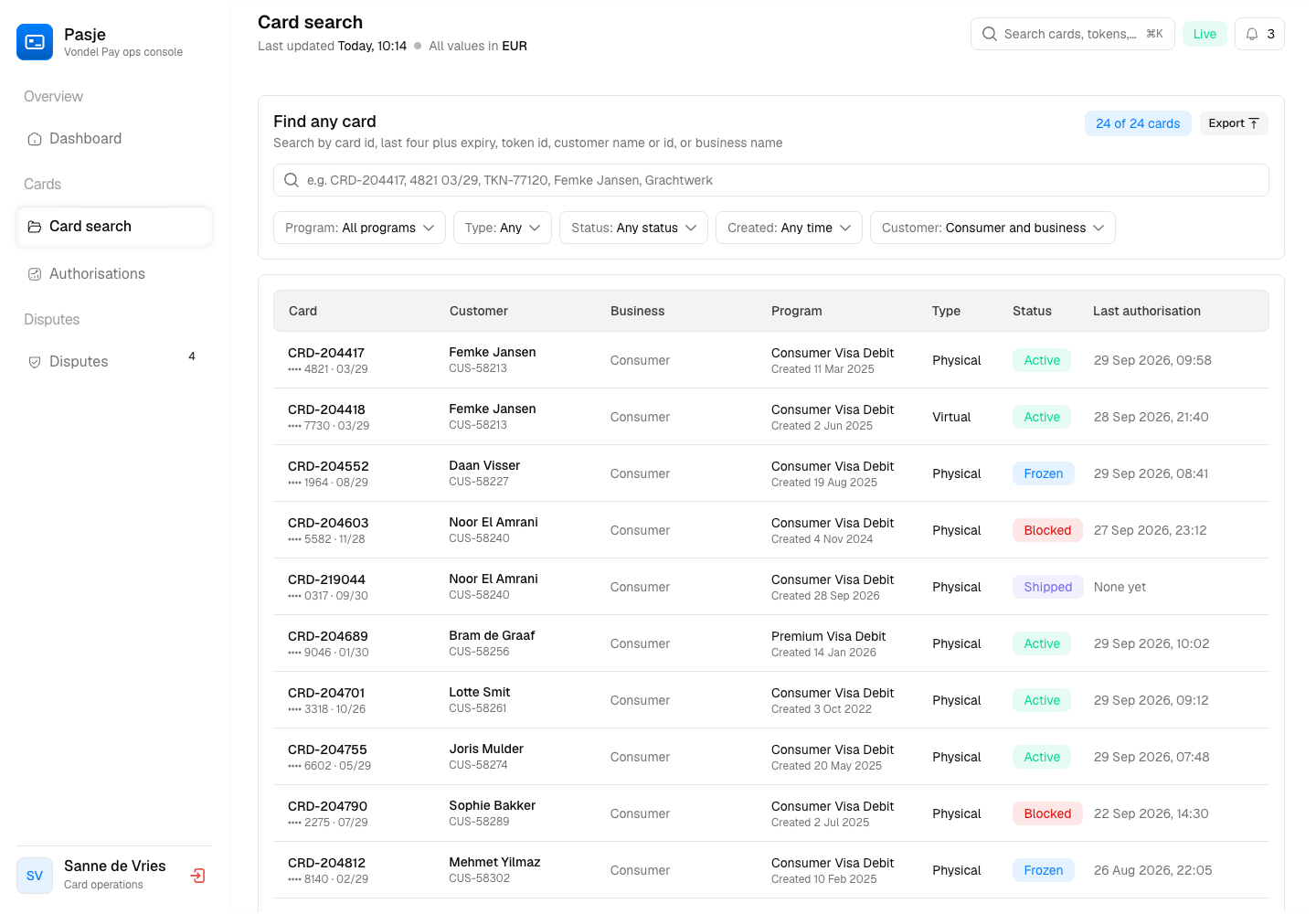 Pasje - Card Issuing and Card Controls Ops Console screenshot 2