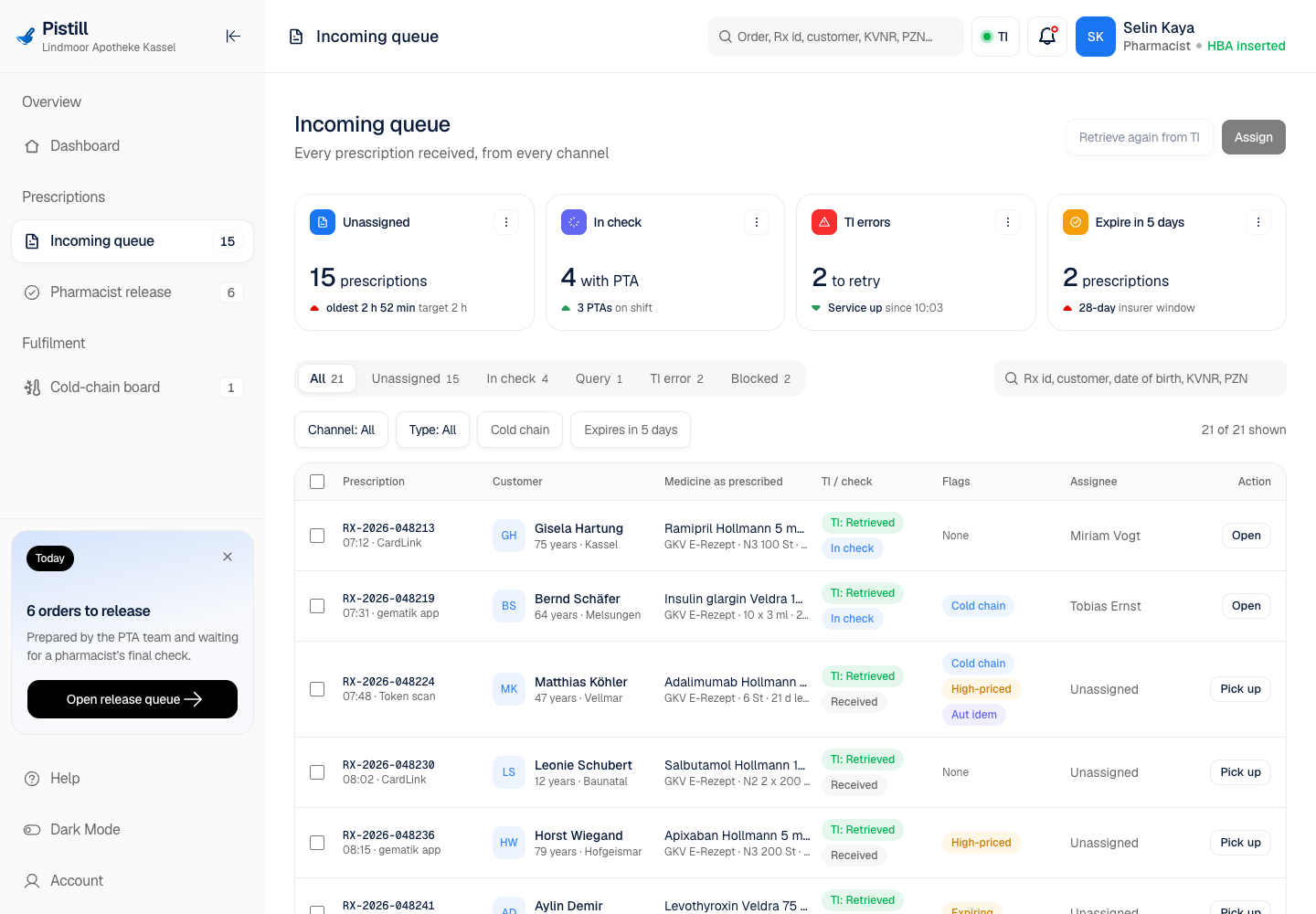 Pistill - E-Rezept Redemption, Pharmacist Release and Home Delivery Console screenshot 2