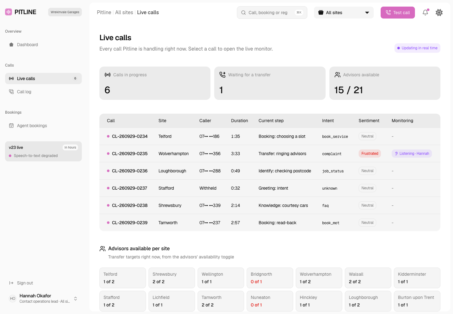 Pitline - AI Voice Agent and Call Review Console for a Garage Chain screenshot 2