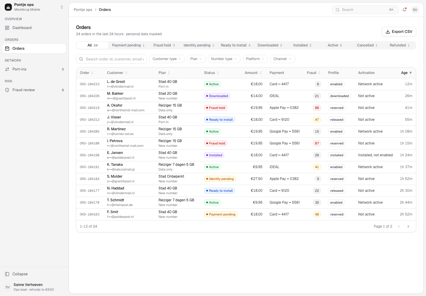 Pontje - eSIM Sales, Activation and Ops Console for a Digital-Only Mobile Brand screenshot 2