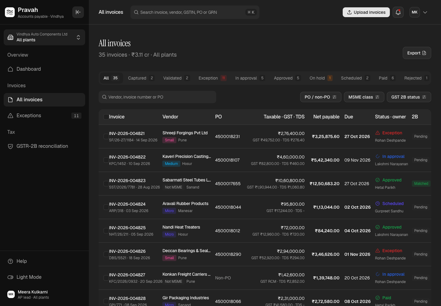 Pravah - Accounts Payable Automation with GST, TDS and MSME Rules Built In screenshot 2
