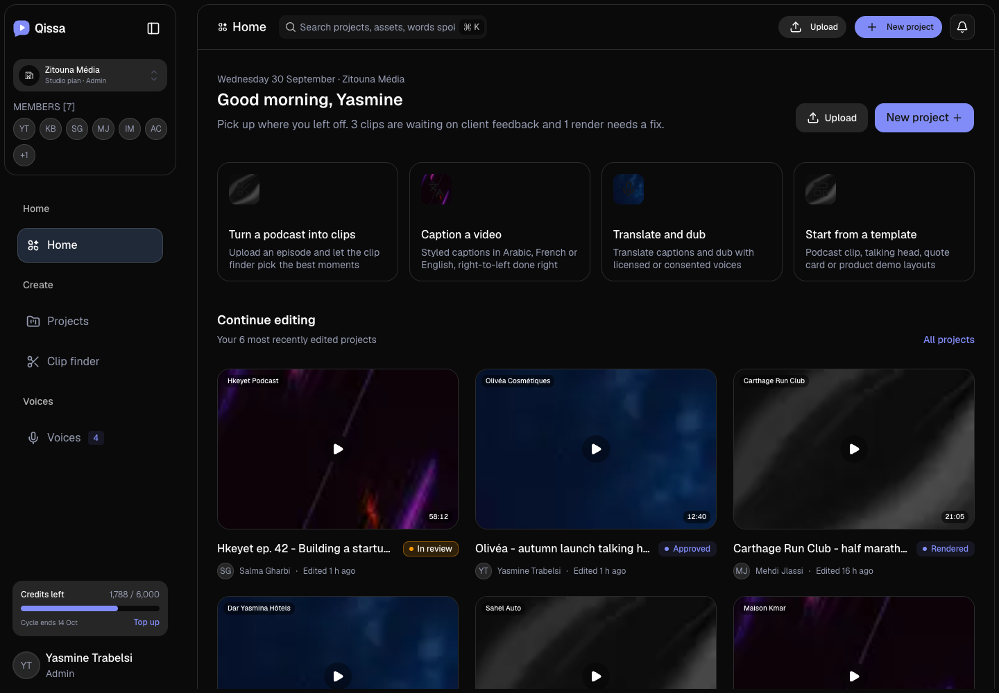 Qissa - AI Video Editor for Arabic, French and English Social Clips