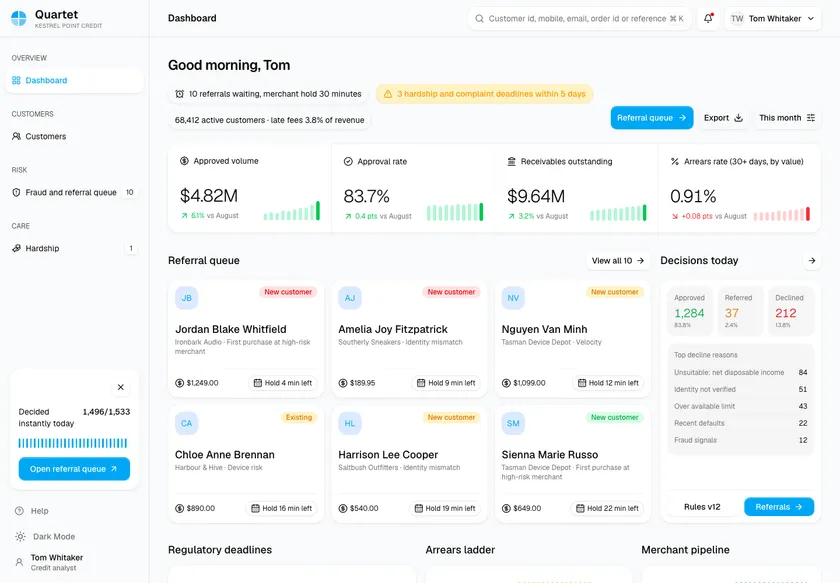 Quartet - Buy Now, Pay Later Platform with an Ops Console for Credit, Risk and Hardship